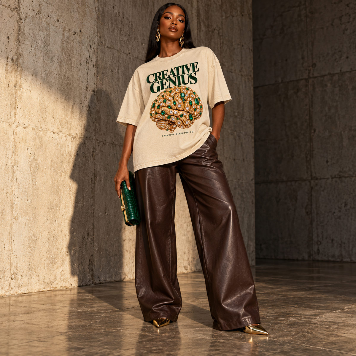 Creative Genius Snow Washed Oversized Cotton T-Shirt