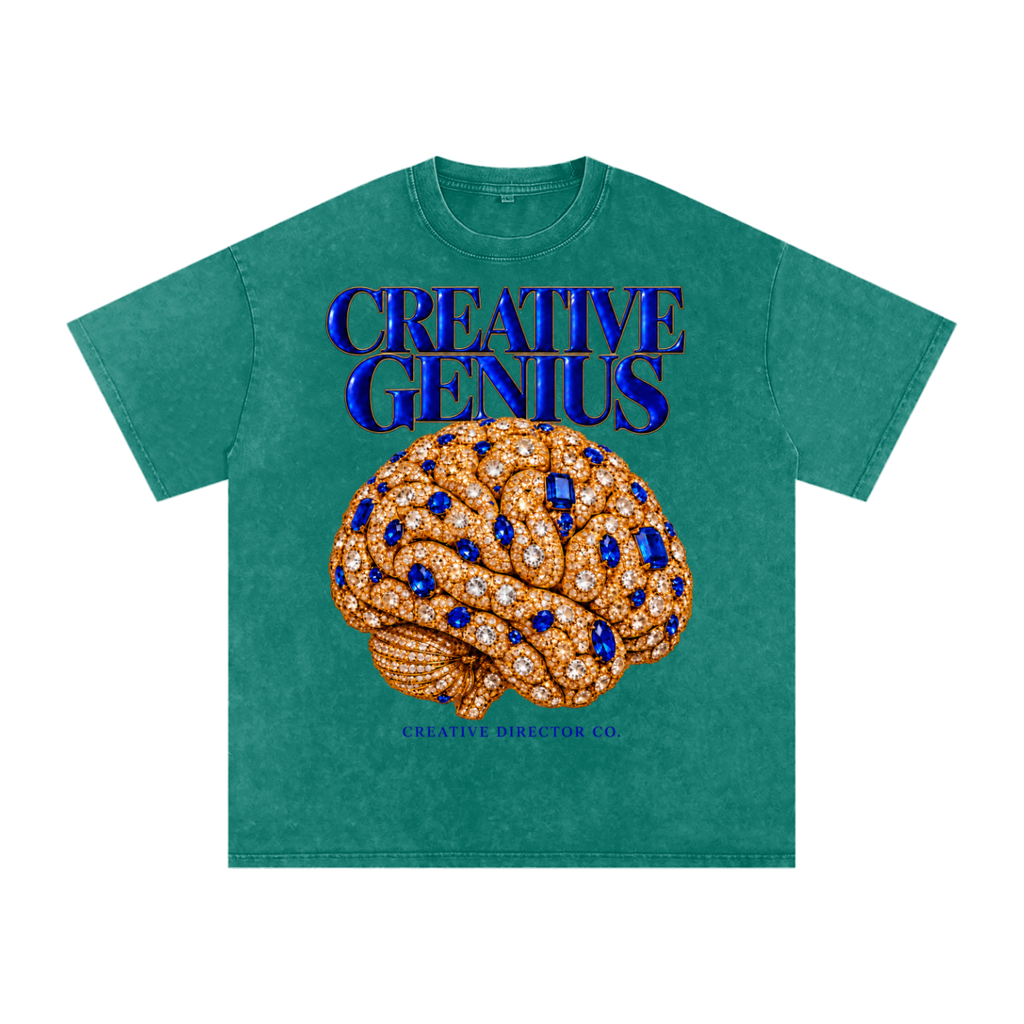Creative Genius Blue Gem Snow Washed Oversized Cotton T-Shirt